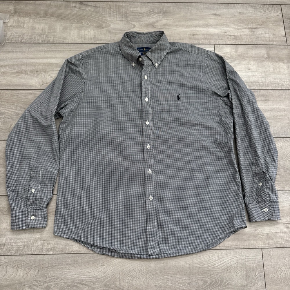 Ralph Lauren Gingham Check Button Down Shirt Black White‎ long sleeved